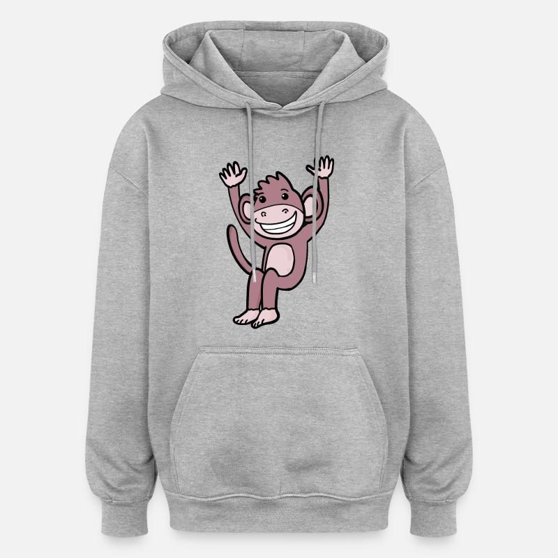 Mignon singe qui rit - Sweat à capuche oversize unisexe - gris chiné