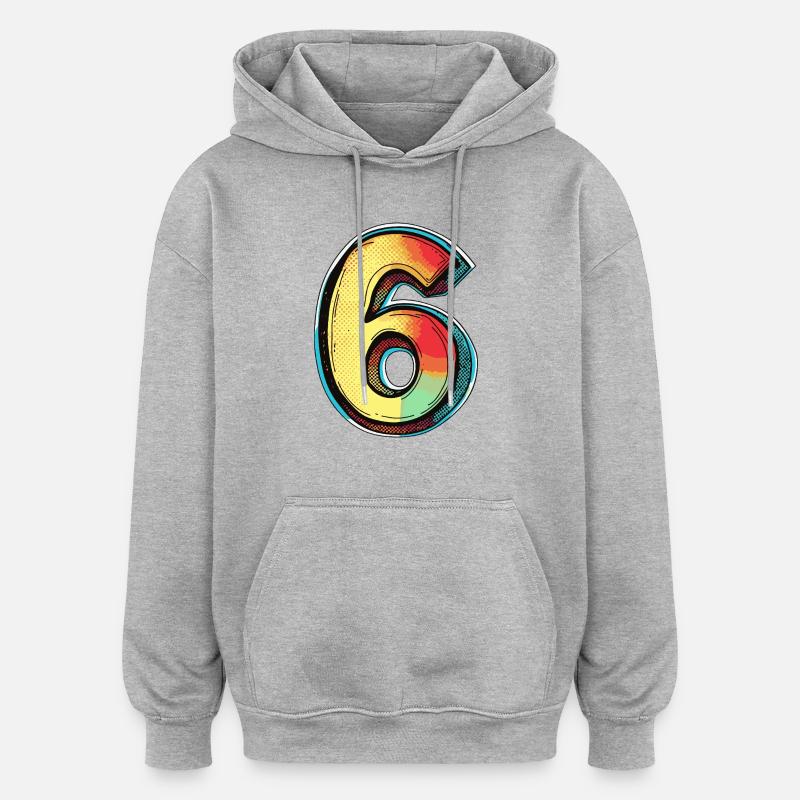6 Symbole numérique - Sweat à capuche oversize unisexe - gris chiné