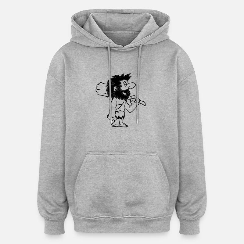 Bande dessinée drôle Caveman - Sweat à capuche oversize unisexe - gris chiné