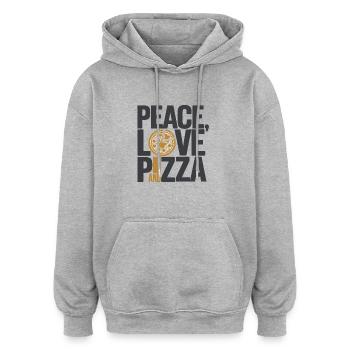 Paix, amour et pizza - Sweat à capuche oversize unisexe - gris chiné - Devant - Noah (186cm)
