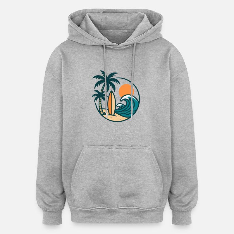 Planche de surf de l’île - Sweat à capuche oversize unisexe - gris chiné