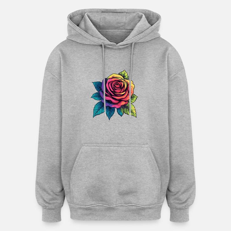 Fleur de rose - Sweat à capuche oversize unisexe - gris chiné