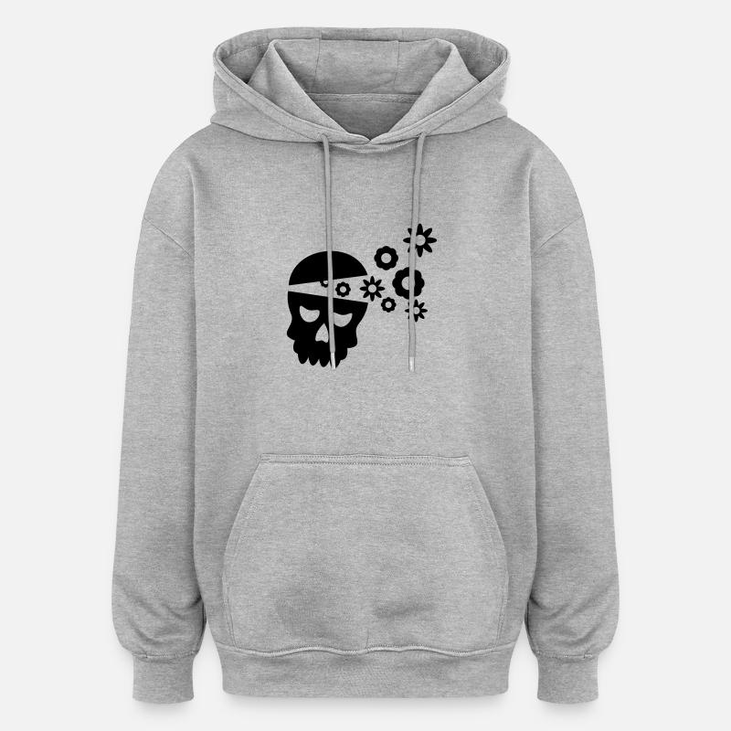 Crâne avec des fleurs - Sweat à capuche oversize unisexe - gris chiné