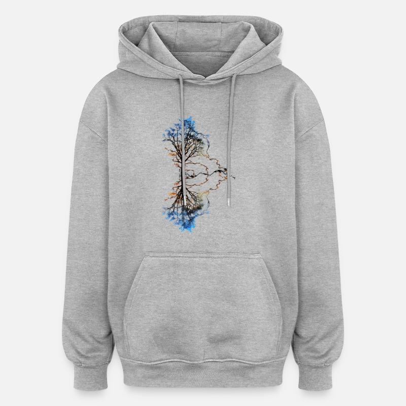 Two Trees - Sweat à capuche oversize unisexe - gris chiné