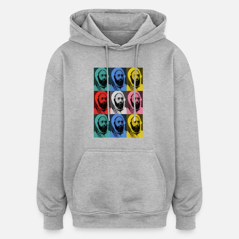 EMIR ABDELKADER pop art - Sweat à capuche oversize unisexe - gris chiné