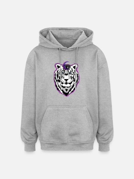 tigre de la nuit - Sweat à capuche oversize unisexe - gris chiné