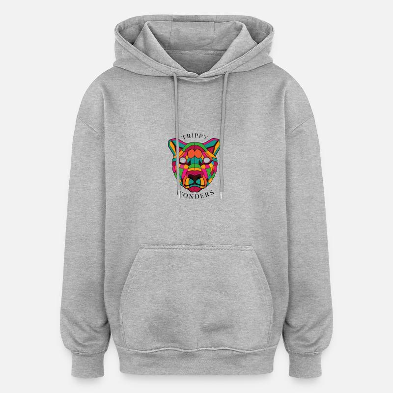 Trippy Wonders - Lion - Sweat à capuche oversize unisexe - gris chiné