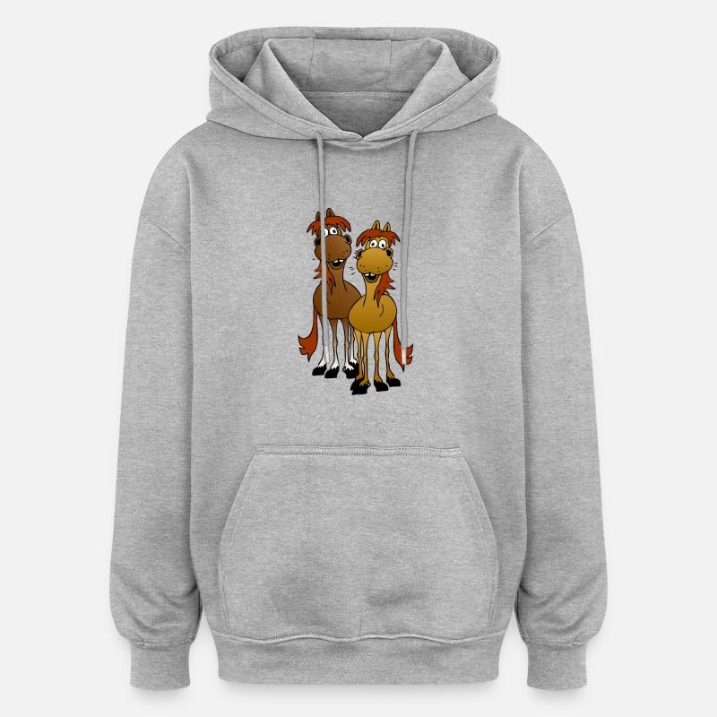 deux chevaux - Sweat à capuche oversize unisexe - gris chiné