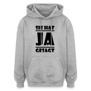Il a dit OUI - Sweat à capuche oversize unisexe - gris chiné - Devant - Noah (186cm)