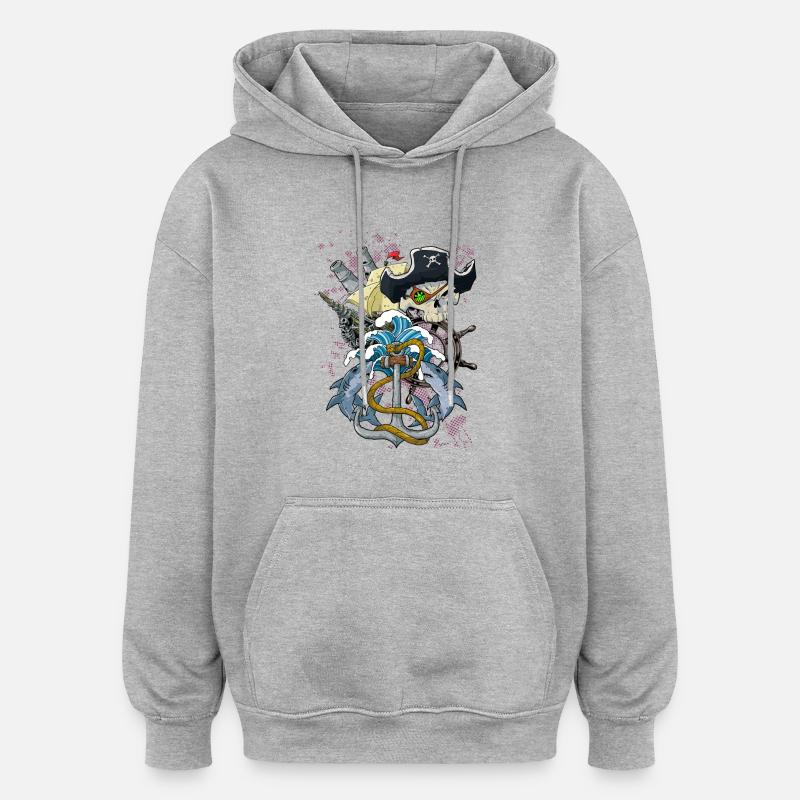 Crâne de pirate - Sweat à capuche oversize unisexe - gris chiné