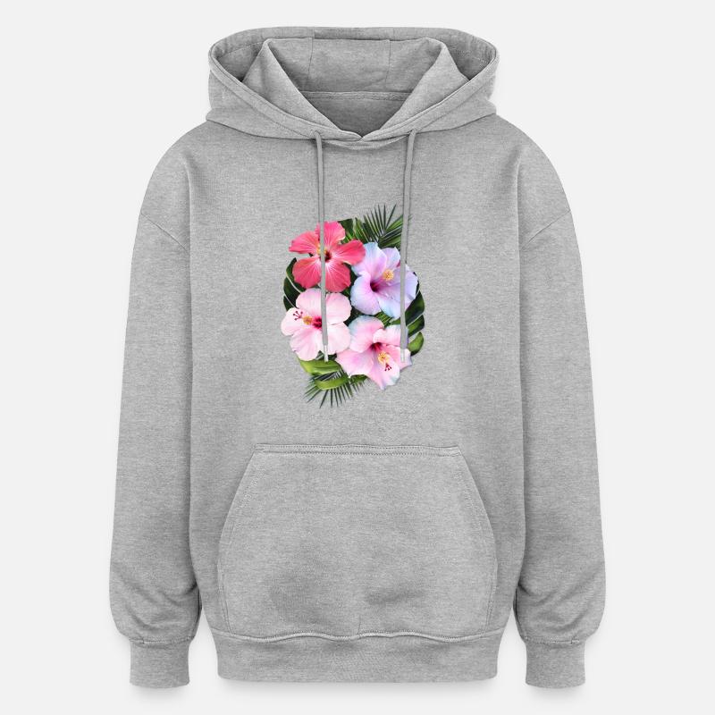 AD Hibiscus - Sweat à capuche oversize unisexe - gris chiné