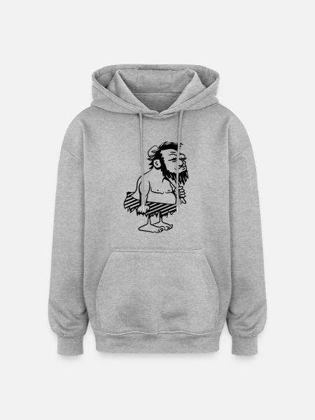 Caveman Caveman motif drôle - Sweat à capuche oversize unisexe - gris chiné