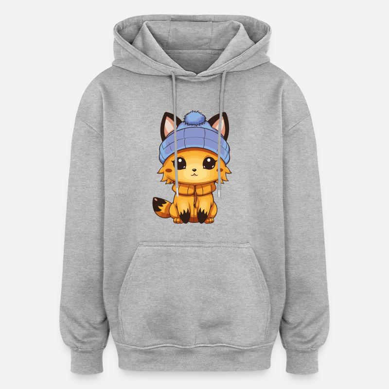 Fuchs Comic - Oversized Unisex Hoodie - Grau meliert