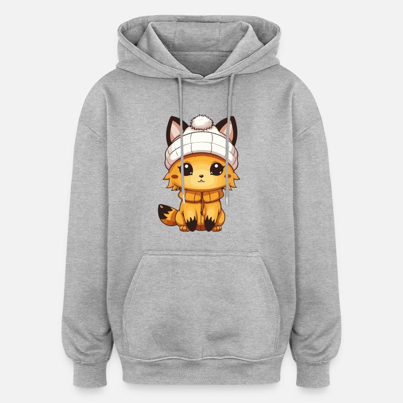 Bande dessinée Fox - Sweat à capuche oversize unisexe - gris chiné