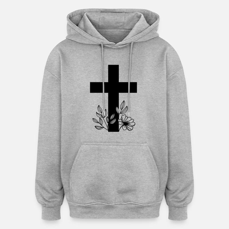 Croix - Sweat à capuche oversize unisexe - gris chiné