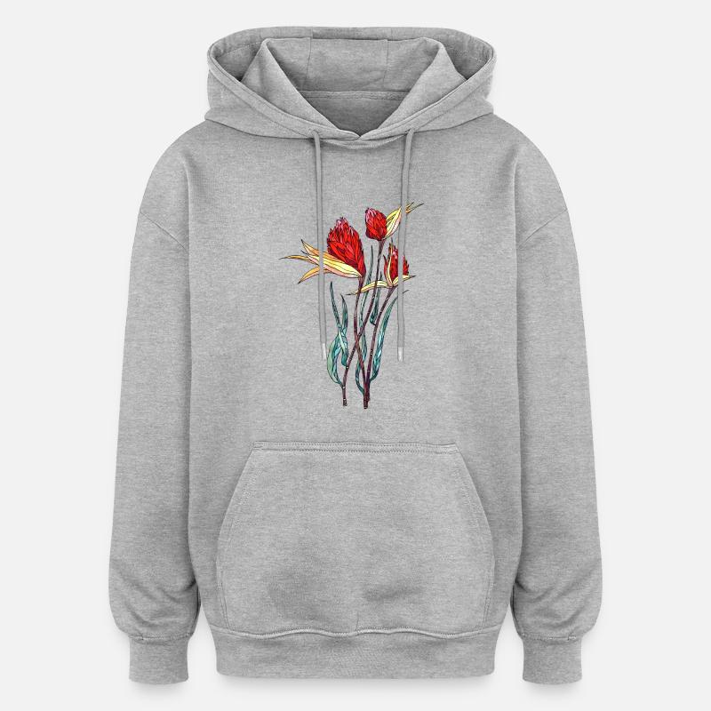 Fleur - Sweat à capuche oversize unisexe - gris chiné