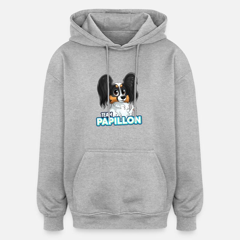 TEAM Papillon - Noir et Feu - Sweat à capuche oversize unisexe - gris chiné
