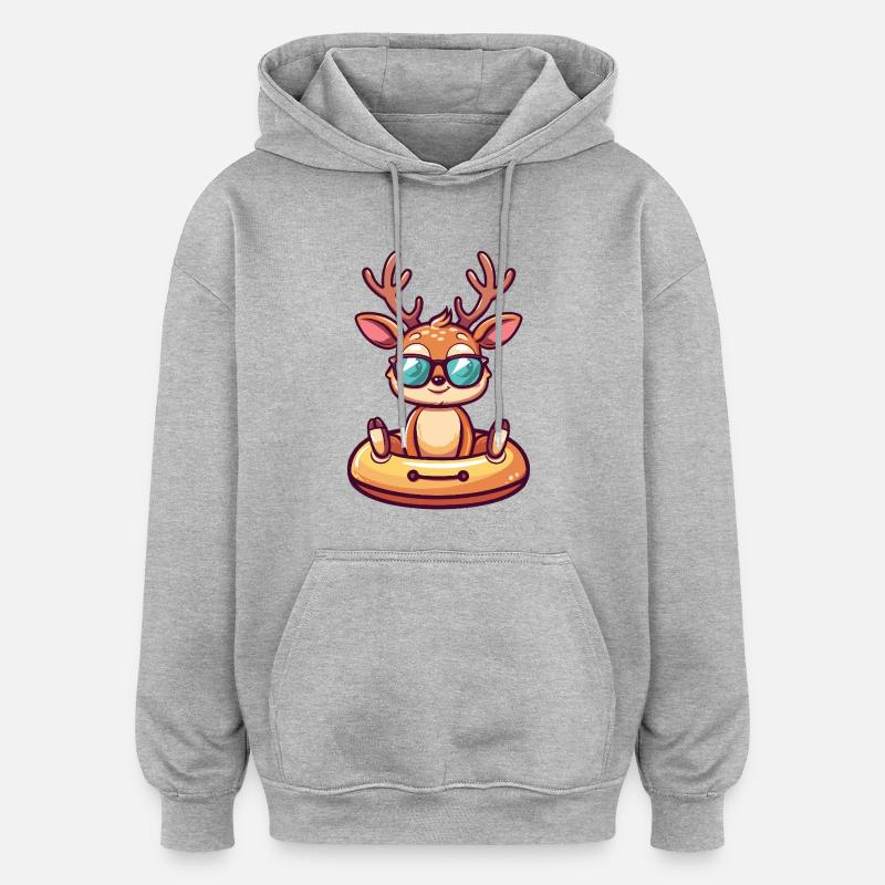 Cerf Bande Dessinée Cool - Sweat à capuche oversize unisexe - gris chiné