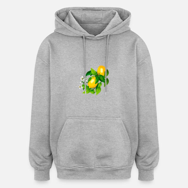 Citron, Amalfi, Fleur, Illustration, Peinture - Sweat à capuche oversize unisexe - gris chiné