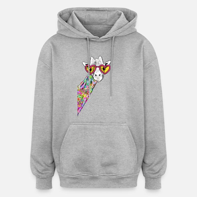 Rita söt giraff färgglada hipster med hjärtglasögon - Oversized luvtröja unisex - gråmelerad