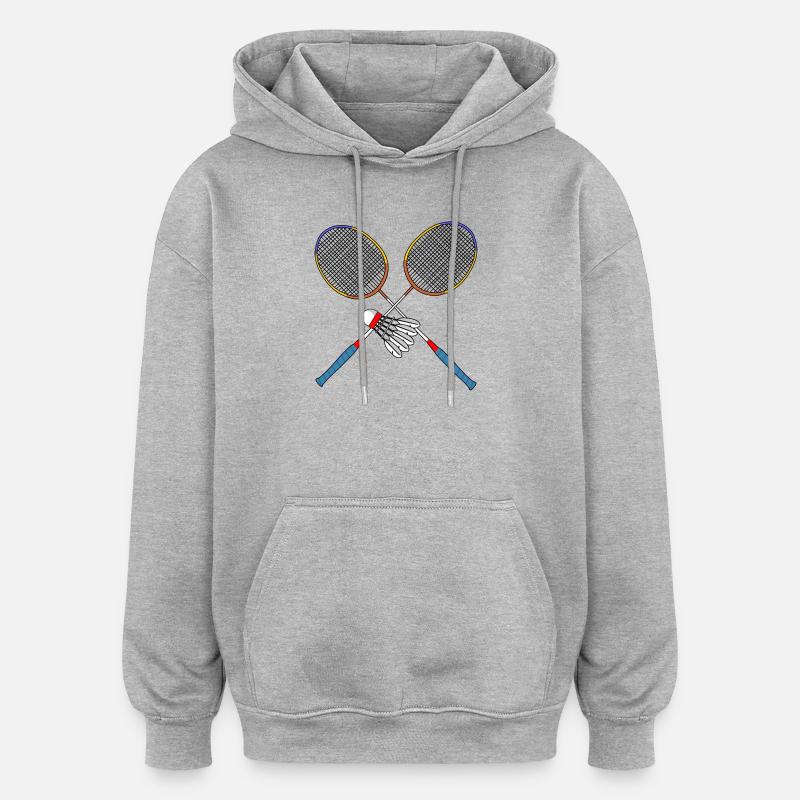 Badmintonschläger und Shuttle - Oversized Unisex Hoodie - Grau meliert
