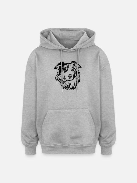Border Collie Head - Oversized Unisex Hoodie - heather grey