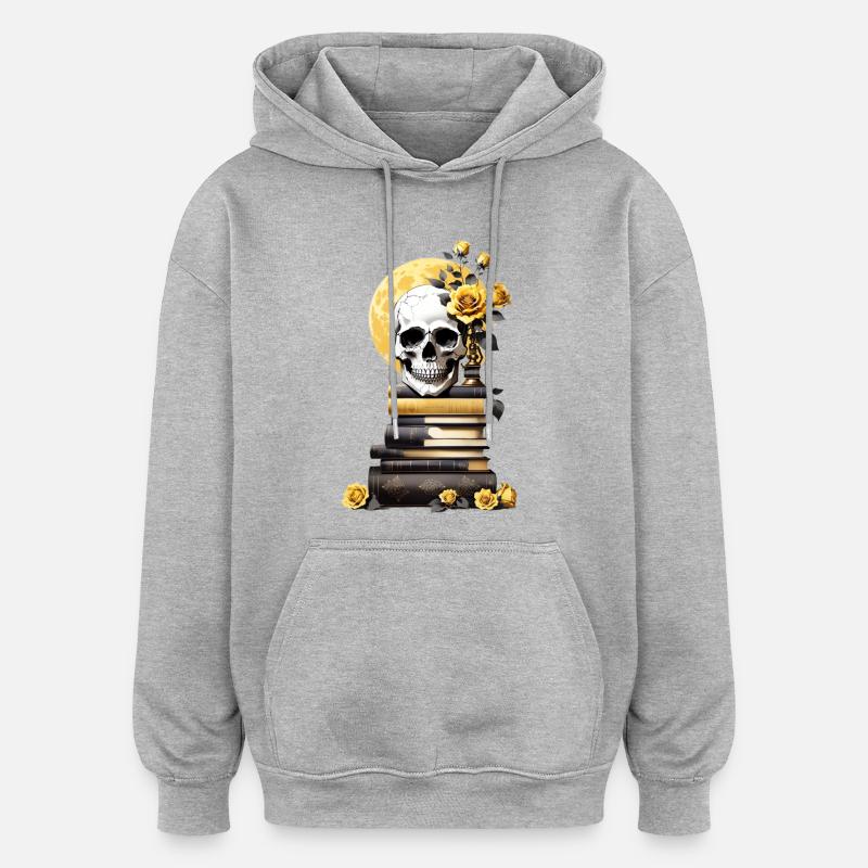 Pile de livres avec crâne - Sweat à capuche oversize unisexe - gris chiné