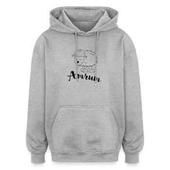 Mouton Amrum - Sweat à capuche oversize unisexe - gris chiné - Devant - Noah (186cm)