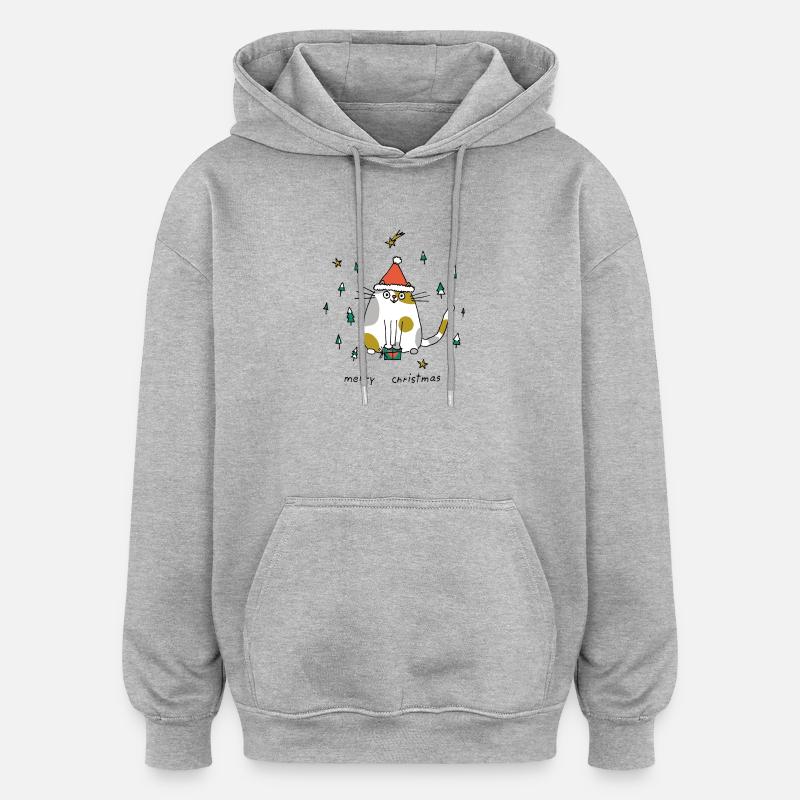 Chat de Noël - Sweat à capuche oversize unisexe - gris chiné