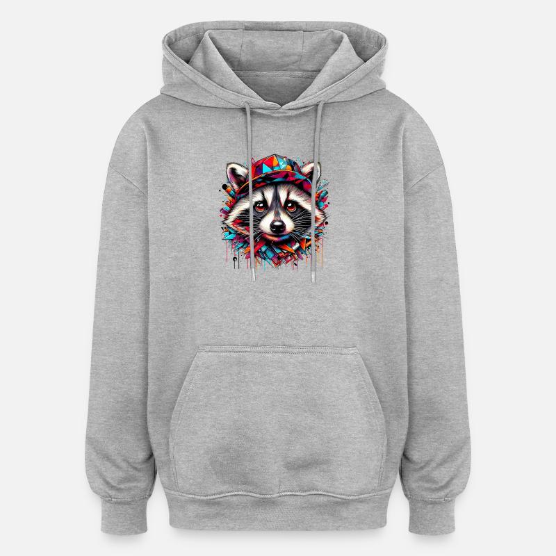 Waschbär mit Hutmütze Rap-Hut - Oversized Unisex Hoodie - Grau meliert
