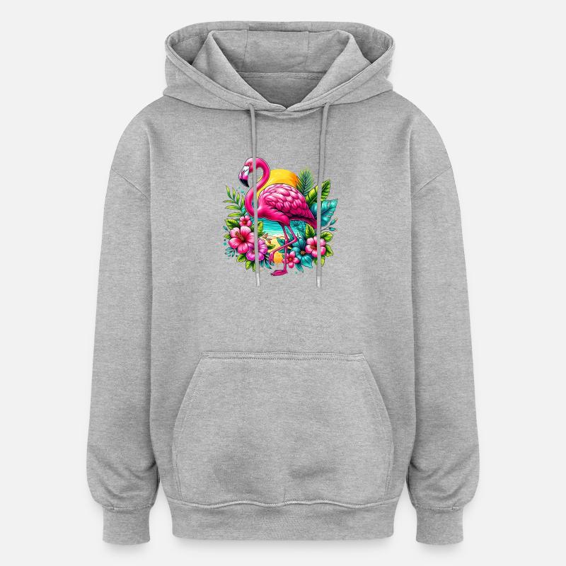 Flamant - Sweat à capuche oversize unisexe - gris chiné