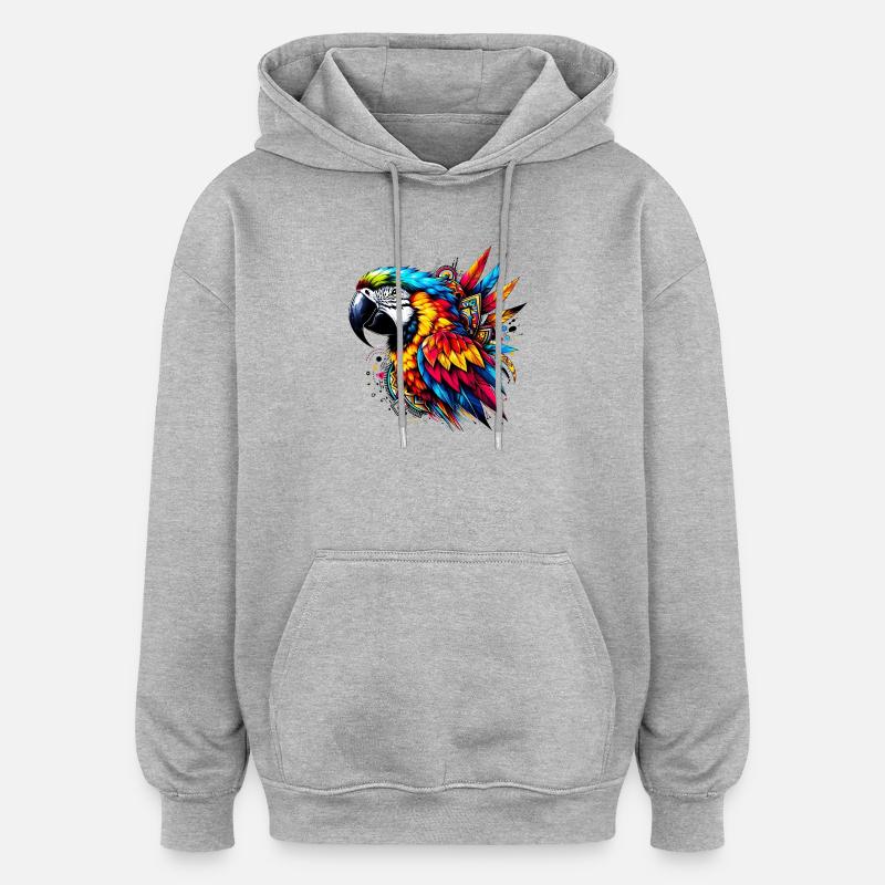 Perroquet - Sweat à capuche oversize unisexe - gris chiné