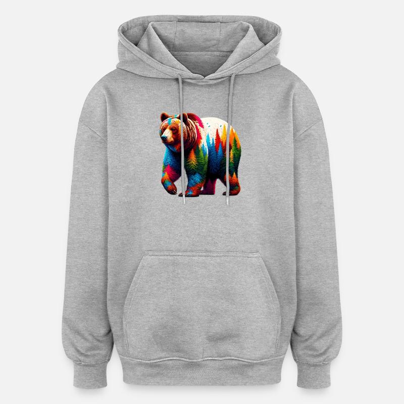 Bär - Oversized Unisex Hoodie - Grau meliert