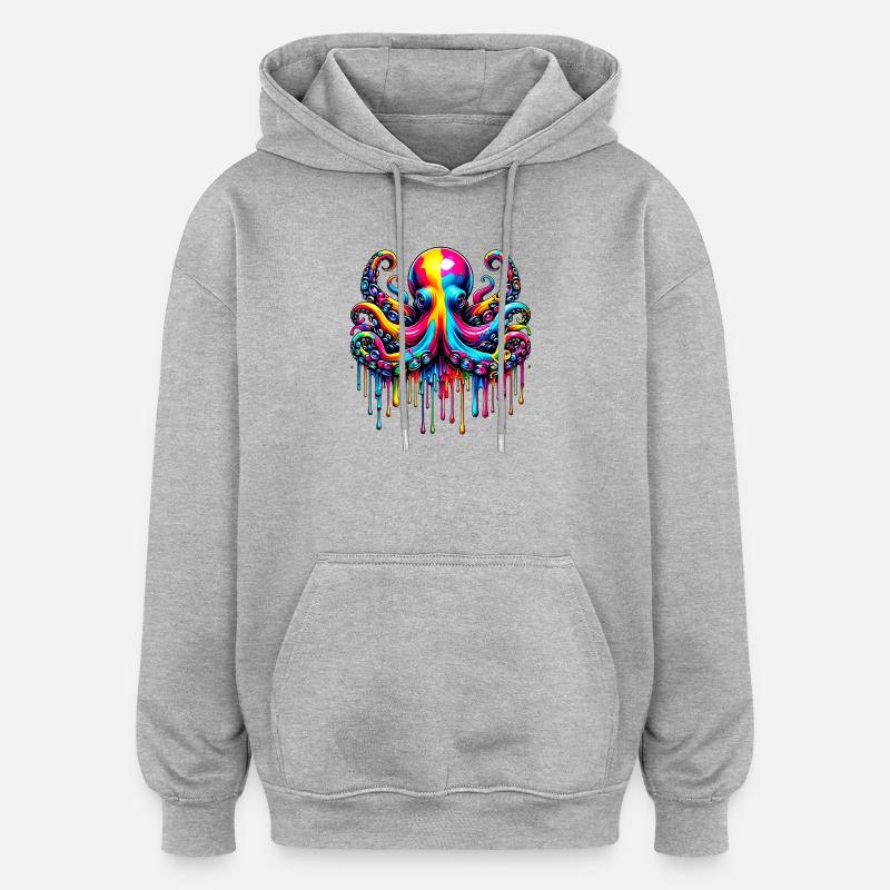 Pieuvre - Sweat à capuche oversize unisexe - gris chiné