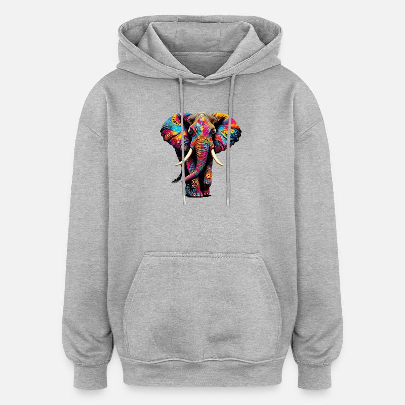 Éléphant - Sweat à capuche oversize unisexe - gris chiné