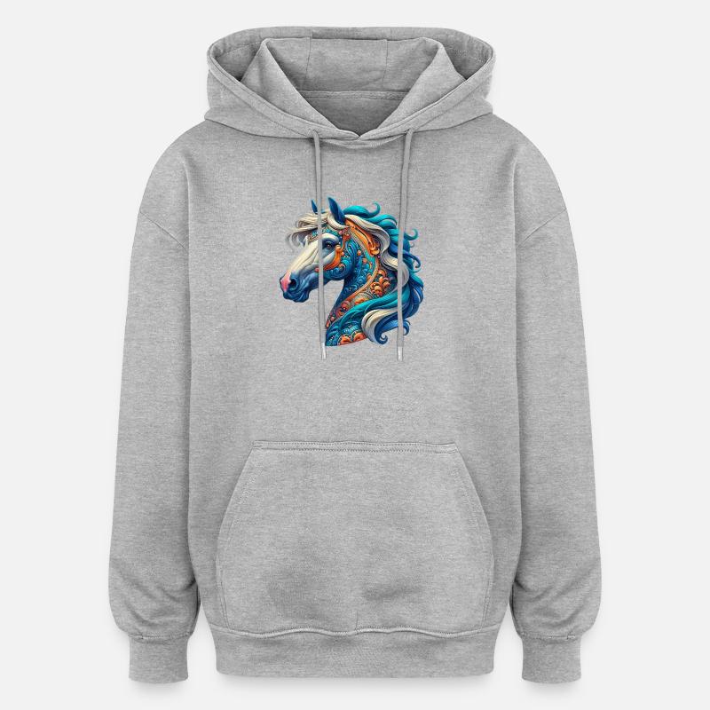 Cheval - Sweat à capuche oversize unisexe - gris chiné