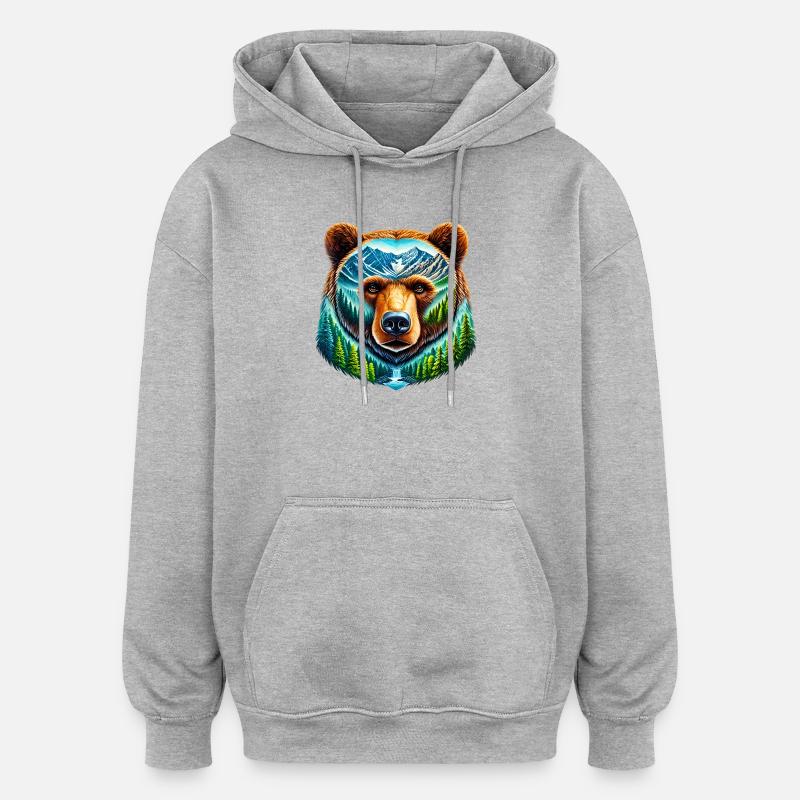 Ours - Sweat à capuche oversize unisexe - gris chiné