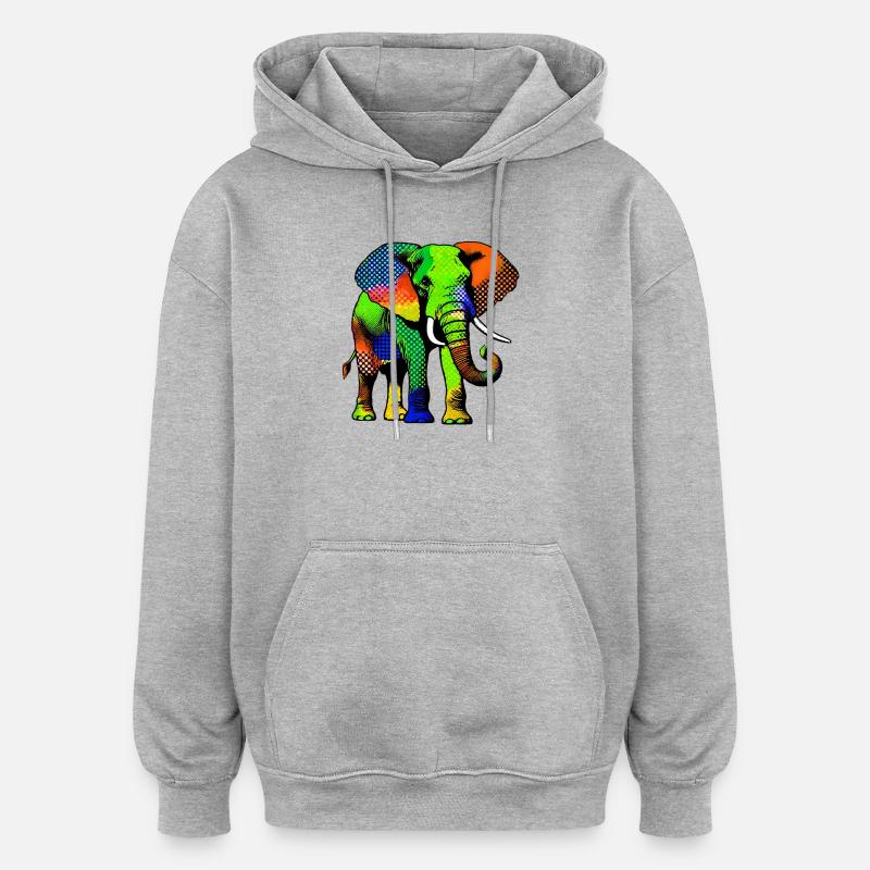 Éléphant - Sweat à capuche oversize unisexe - gris chiné