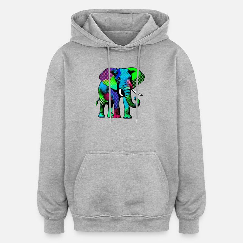 Elefant - Oversized Unisex Hoodie - Grau meliert