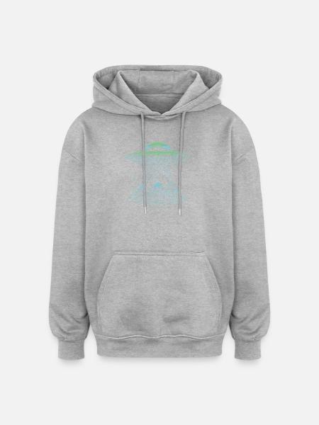 UFO Mountain Abduction - Mysterious Sci-Fi Design - Oversized Unisex Hoodie - heather grey
