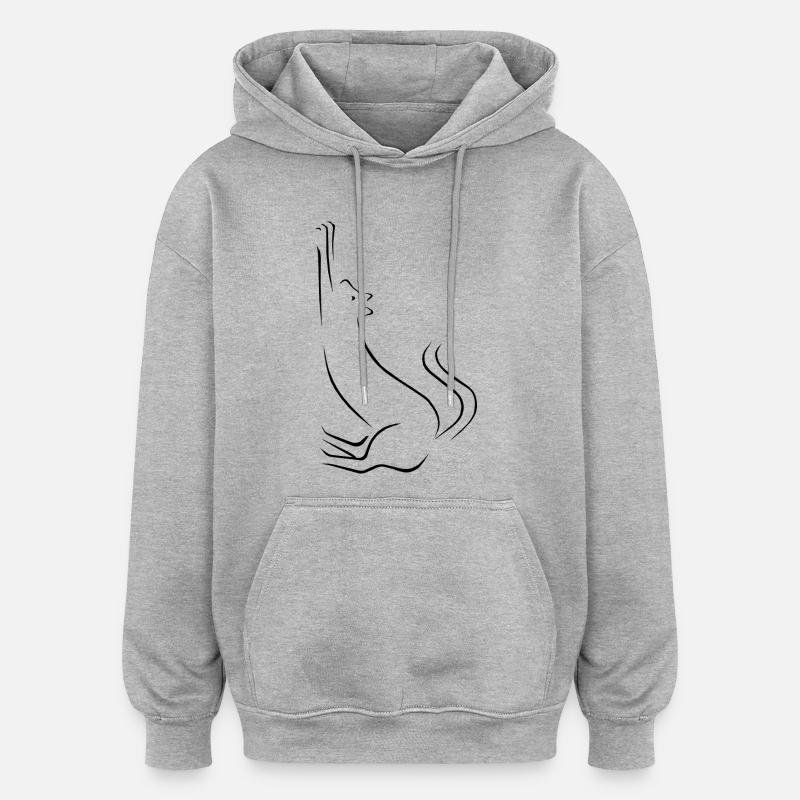 Dessin au trait de chat - Sweat à capuche oversize unisexe - gris chiné