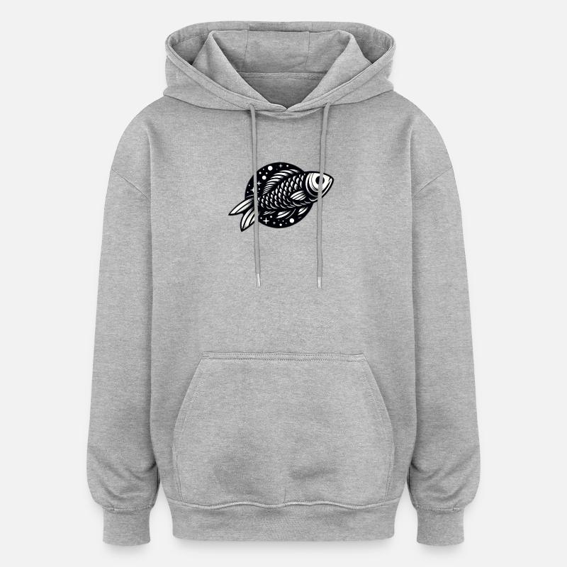 Poisson en noir et blanc - Sweat à capuche oversize unisexe - gris chiné