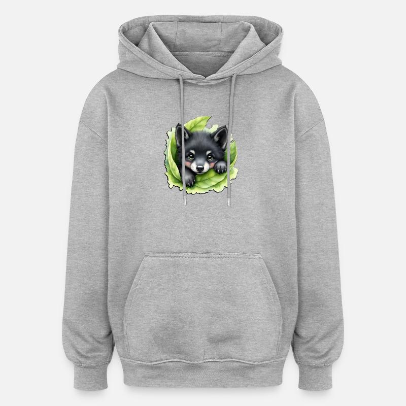 Chiot loup sur le vert - Sweat à capuche oversize unisexe - gris chiné