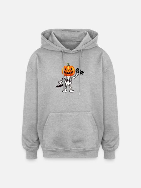 BOO! Pumpkin Skeleton – Funny Halloween Spook - Oversized Unisex Hoodie - heather grey