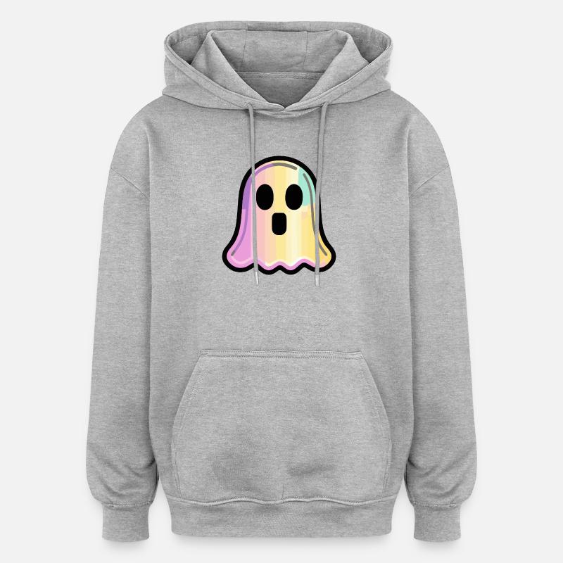 Fantôme Halloween Bande dessinée Mignon - Sweat à capuche oversize unisexe - gris chiné