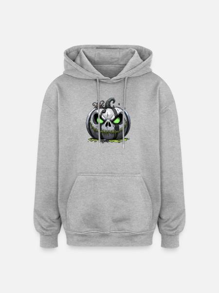 Grim Pumpkin Zombie with Green Eyes - Oversized Unisex Hoodie - heather grey