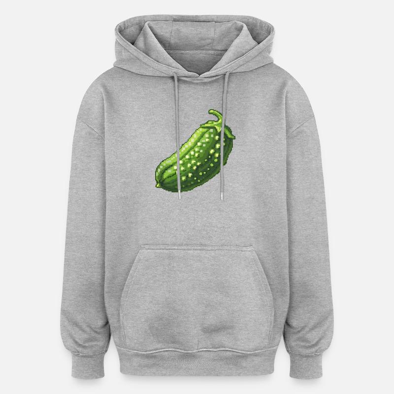 Pixel Concombre Vert Rétro - Sweat à capuche oversize unisexe - gris chiné