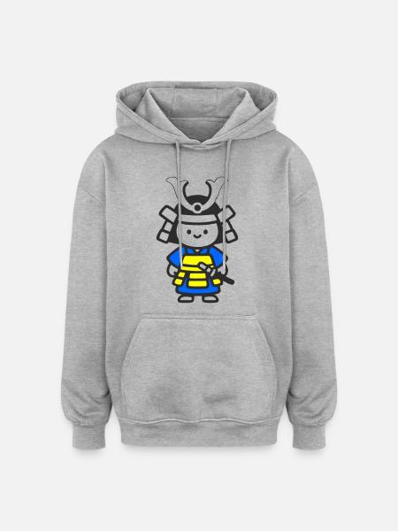 Kawaii Samurai Child in Yellow Blue - Oversized Unisex Hoodie - heather grey