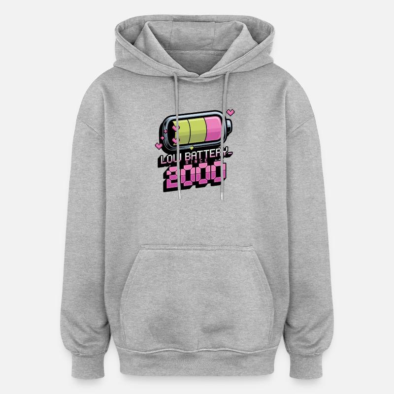 Y2K Retro – Batterie faible depuis 2000 - Sweat à capuche oversize unisexe - gris chiné