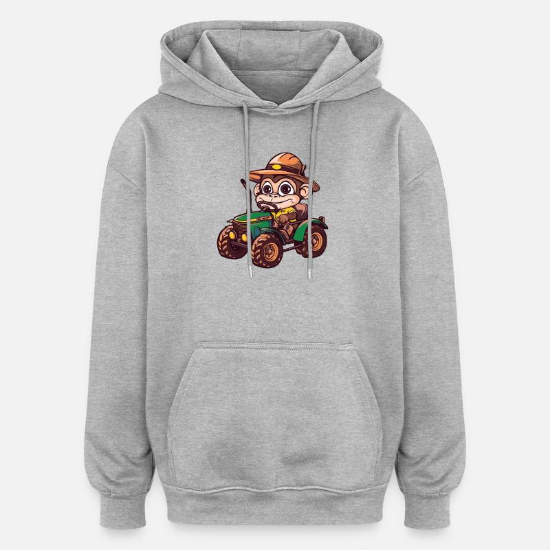 Monkey Tractor Farmer - Oversized Unisex Hoodie - heather grey
